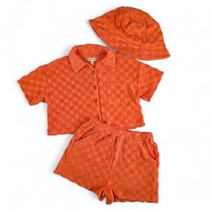 Kate Mack Boys 3PC Terry Cloth Set Orange Checkered Size 5 Summer Beach Resort